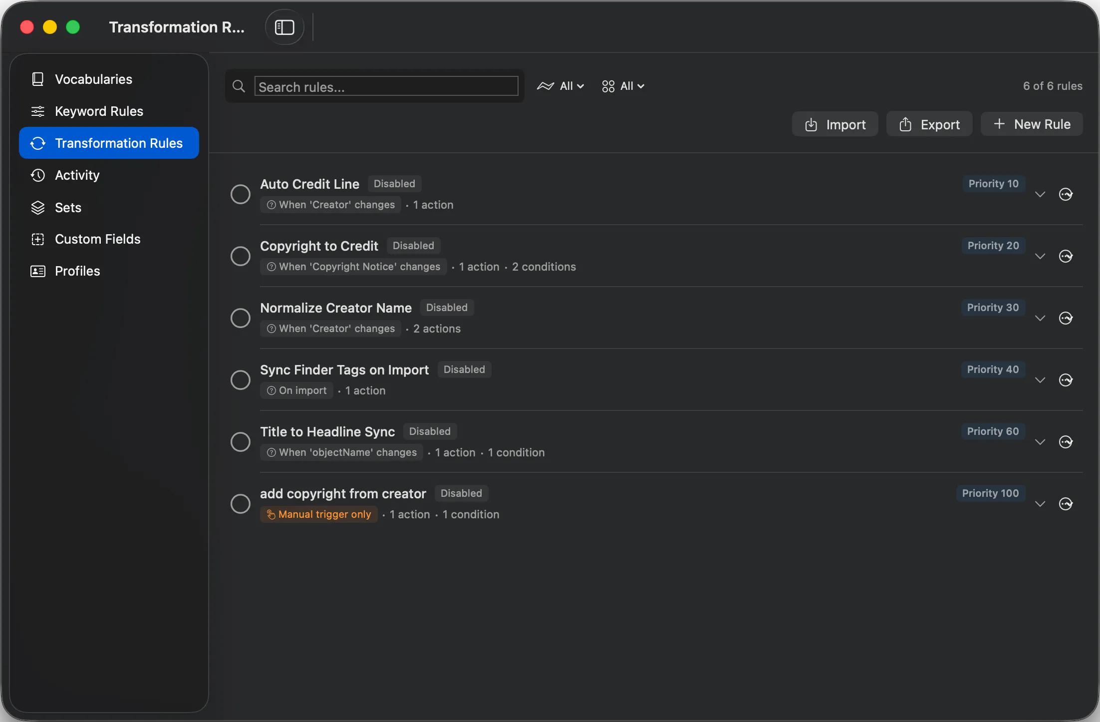 Parergon Transformation Rules building an automatic credit line and copying copyright into the credit field